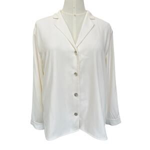 Oak + Fort Button Up Blouse Women's Size Large Ivory Long Sleeve Notch Collar